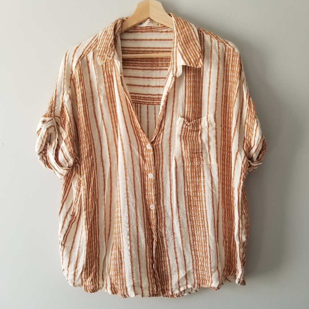 Her Entire Name Says Grace Stripe Button Shirt Large
